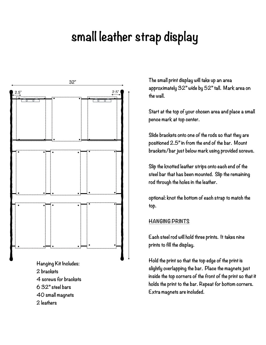 9 print leather and steel display